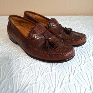 Domani Leather & Snakeskin Tasseled Loafers Slip On Shoes Men's 9